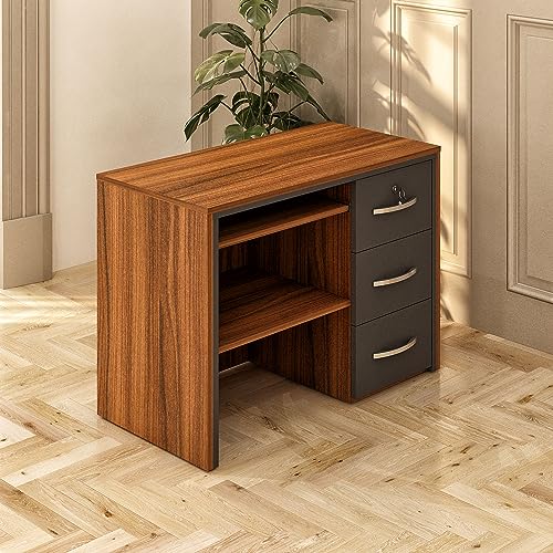 Casa Mare 71" Wood Home Office Furniture Set of 4pcs | Executive Desk w/Leather Pad & Lockable File Drawers | Storage Cabinet & Modern Coffee Table