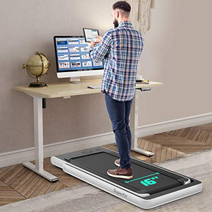 GYMAX 2 in 1 Folding Treadmill, Under Desk Walking Running Machine with Bluetooth Speaker, LED Monitor & Smart App Control, Electric Treadmill for Home Gym (Pearl)