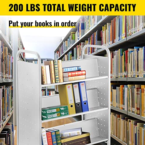 VEVOR Library Cart, 200LBS Rolling Book Cart with Lockable Wheels, White