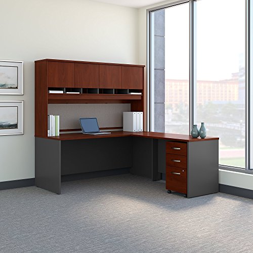 Bush Business Furniture Series C 72W L Shaped Desk with Hutch and Mobile File Cabinet in Hansen Cherry