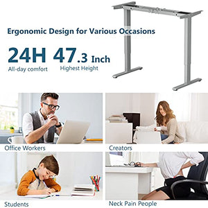 Tangkula Dual-Motor Electric Standing Desk Frame, Width & Height Adjustable Stand up Desk Base, Ergonomic Sit Stand Workstation with Memory Controller, Cable Tray for Home Office (Grey)