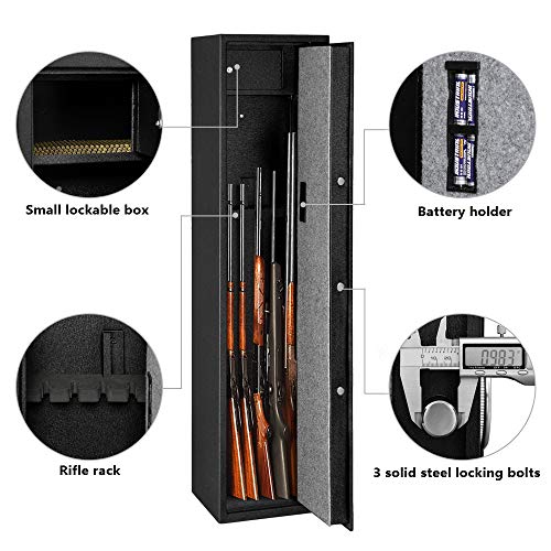 Bonnlo Biometric Gun Safe for Home,Biometric Rifle Gun Safe for Rifle and Shortguns,Quick Access Fingerprint Gun Safe for Long Guns,Large 5 Gun Security Cabinet with Lockable Box for Handgun/Ammo