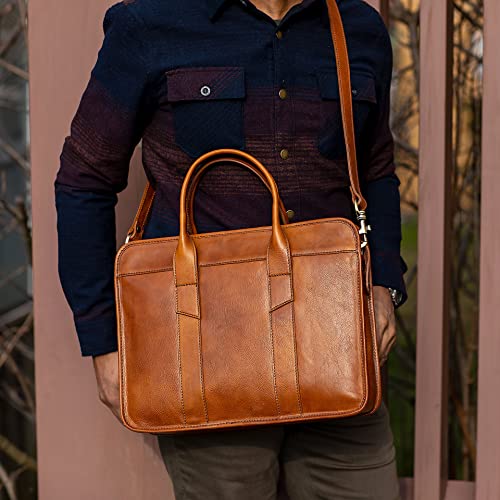 Floto Roma Slim Briefcase Men's Business Case (Olive (Honey) Brown)