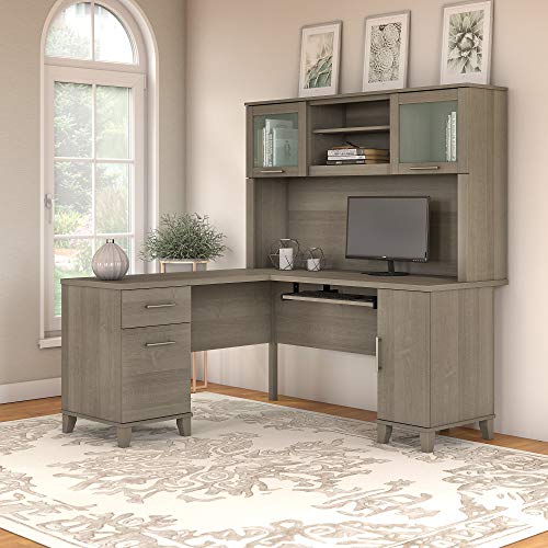 Bush Furniture Somerset L Shaped Desk with Hutch, 60W, Ash Gray