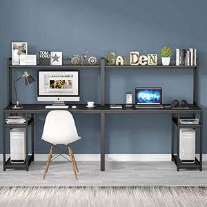 Tribesigns 94.5 inches Computer Desk with Hutch, Extra Long Two Person Desk with Storage Shelves, Double Workstation Office Desk Table Study Writing Desk for Home Office,Black
