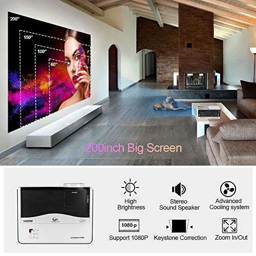 WiFi Projector, 5000 Lux Support Full HD 1080P Wireless Bluetooth LCD Video Airplay Projector with iPhone, Smartphone, Laptop, PC, TV Stick, PS4, DVD, HDMI, UB, VGA, AV for Home Outdoor Cinema