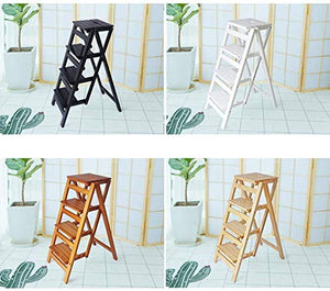 LUCEAE 4-Step Folding Wooden Step Stool with Non-Slip Treads