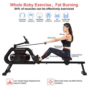 SNODE Water Rowing Machine with Bluetooth, Rowing Machine for Home Use with Free APP, Water Resistance Wood Rower Indoor Exercise Machine, Soft Seat, Smooth Quiet Home Fitness Workout