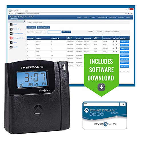 Pyramid TTEZEK TimeTrax Automated Swipe Card Time Clock System with Software, Black