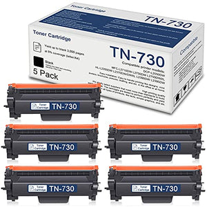 [5 Pack,Black] TN730 Compatible Toner Cartridge Replacement for Brother DCP-L2550DW MFC-L2710DW L2750DW L2750DWXL HL-L2350DW L2370DW/DWXL L2390DW L2395DW Printer