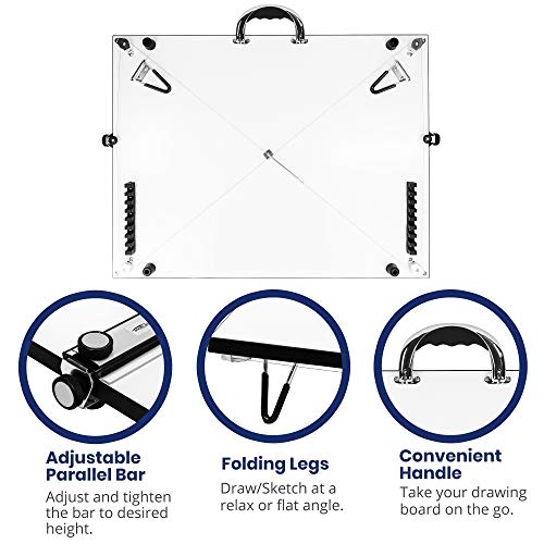 Pacific Arc Table Top Drawing Board with Parallel Bar, White, 30 inches by 42 inches
