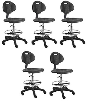 BenchPro Deluxe Polyurethane Chair/Stool with Nylon Base and Footring, 450 lbs Capacity, Black, 1 Lever Control (5-Pack)