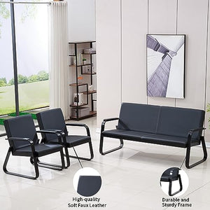 Yudannce Office Reception Guest Chair Set - PU Leather Waiting Room Chairs for Office, Bank, Airport, School, Barbershop