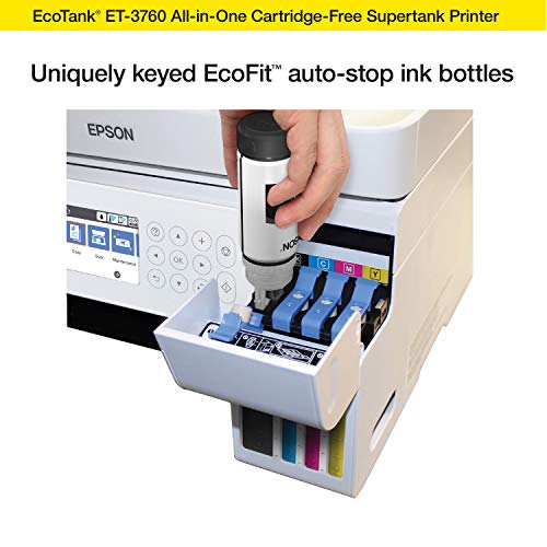 Epson EcoTank ET-3760 Wireless Color All-in-One Supertank Printer for Home Office, with Up to 2 Years of Ink Included in The Box (Renewed)