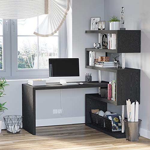 HOMCOM 94" 4 Tier L-Shaped Rotating Versatile Computer Desk with Shelves and Steel Frame - Black