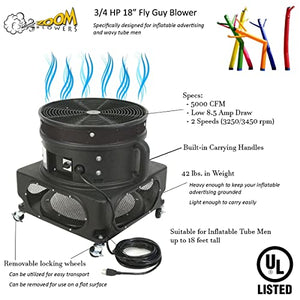 Zoom Blowers Fly Guy 3/4 Horsepower Air Blower | 18" Inch Diameter | for Inflatable Dancing Arm Flailing Tube Man