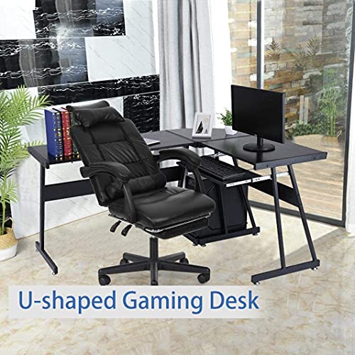 FITOOM L-Shape Corner Gaming Table,L Shaped Gaming Computer Desk 58.1'' Writing Studying PC Laptop Workstation for Home Office Bedroom,Black