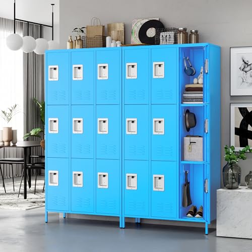 STANI Metal Lockers with Shelves, 9 Doors Lockable Steel Cabinet (Blue)