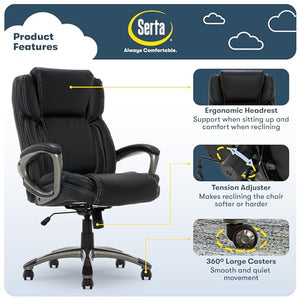 Serta Executive Office Chair with Layered Body Pillows, Black Bonded Leather