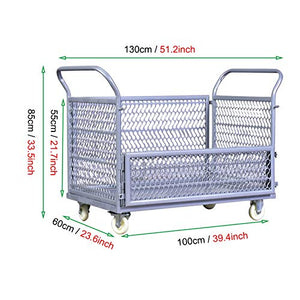 ZXXL Folding Platform Utility Cart with Removable Side Meshes, Steel Flat Wagon for Garden, 300kg Load - Gray, 100×60×85 cm