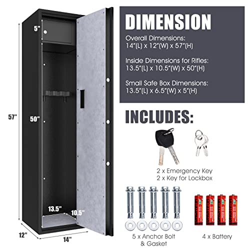 Goplus Rifle Gun Safe, Large Long Gun Safe w/Separate Pistol Lock Box, 5-Gun Safe Box w/ Digital Keypad & Emergency Keys, Electronic Gun Security Cabinet for Home (Biometric Fingerprint Recognition)