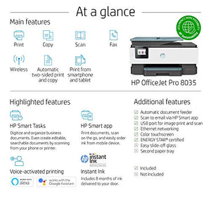 HP OfficeJet Pro 8035 All-in-One Wireless Printer - Includes 8 Months of Ink, HP Instant Ink, Works with Alexa - Oasis (3UC66A)