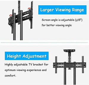 AuLYn Universal Tabletop TV Stand with Monitors Shelf - Heavy Duty Rolling TV Cart - Fits 32"-70" TVs, 80 Kg Capacity
