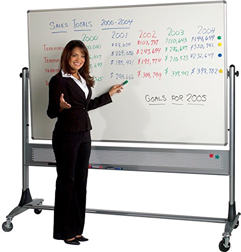Best-Rite 669RG-DD Platinum Mobile Reversible Whiteboard Easel, 4 x 6 Feet Panel Size, Porcelain Steel Markerboard Surface
