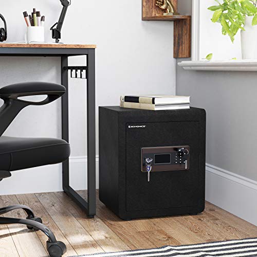 SONGMICS Safe Box, Security Safe, 1.6 Cubic Feet, Dual Locking System, with Digital Keypad, Manual Override, Adjustable Divider, Alarm Function, Anti-Theft, for Home Office Hotel, Black ULBX115B01