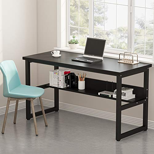 Tribesigns 55 Inches Computer Desk with Bookshelf Works as Office Desk Study Table Workstation for Home Office (55‘’, All Black)