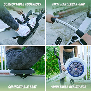 PowerBoostConcept Rowing Machine, Foldable Rower for Home Gym, 10 Levels Air Resistance, LCD Display & Bluetooth Connectivity, Preset Workouts