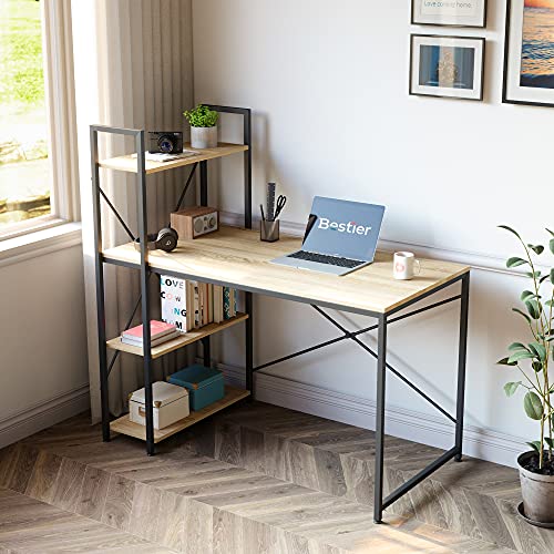 Bestier Computer Desk with Storage Shelves 47 Inch Home Office Desk Writing Table Oak