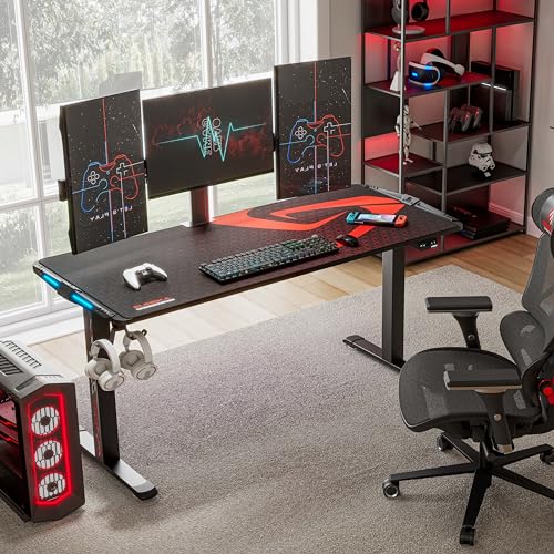 EUREKA ERGONOMIC 65" Electric Height Adjustable Gaming Desk with RGB LED Lights and Extended Mouse Mat