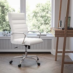 Flash Furniture High Back Office Chair | White LeatherSoft Office Chair with Wheels and Arms