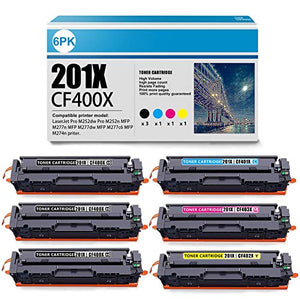 201X | CF400X CF401X CF403X CF402X 6 Pack (3BK + 1C + 1M + 1Y) Compatible Toner Cartridge Replacement for HP Color Pro M252dw M252n MFP M277n M277dw M274n Printer Ink Cartridge (High Yield)