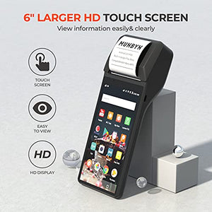 MUNBYN POS Receipt Printer, Android 10 POS Terminal Handheld, 58mm Receipt Printer, 6" PDA Printer 80mm/s with NFC, 4G, Wi-Fi Bluetooth, Support Loyverse, Kyte, iReap, Built-in Google Play, Free SDK