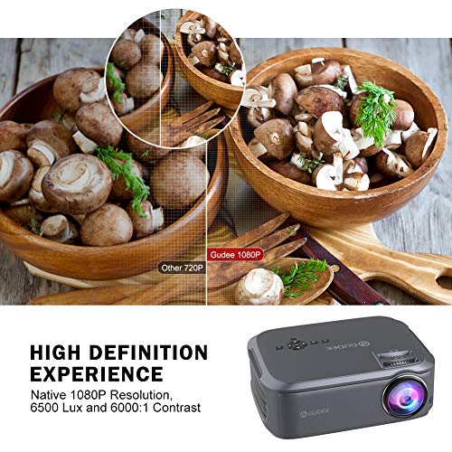 Video Projector, GuDee Projectors 1080P Full HD Overhead Projector Portable for Computer Laptop Business Game PowerPoint Presentation Home Theater Compatible with iPhone Android USB HDMI