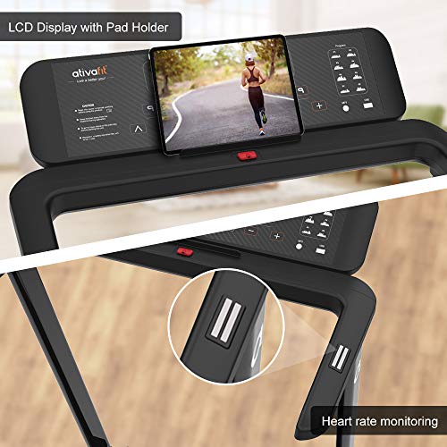 Ativafit Folding Treadmill 2.5 HP Electric Running Machine with 25 Preset Program Walking Jogging Exercise Treadmill 16” Wide Wide Tread Belt 