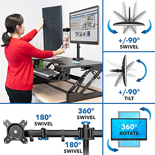 Mount-It! Standing Desk Converter with Dual Monitor Mount - Height Adjustable Sit Stand Workstation - 36 Inch Wide Gas Spring Lift - Black (MI-7934)