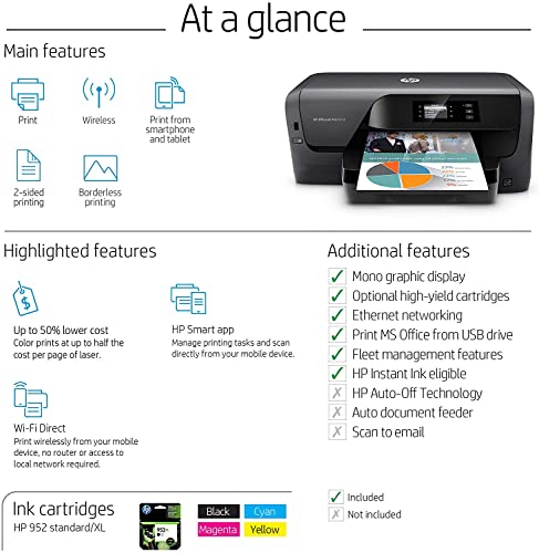 HP OfficeJet Pro 8210 Wireless Color Printer for Home Business, 2.0” Mono Display, auto 2-Sided Color Printing, 250-sheet Capacity Paper Tray, Copy Print +USB Cable