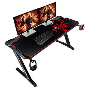 60'' RGB Gaming Desk AuAg Z Shaped Gaming Table with Large Fully Cover Mouse Pad,Home and Office PC Computer Desk LED Gamer Desk Racing Style Workstation with Headphone Hanger and Cup Holder