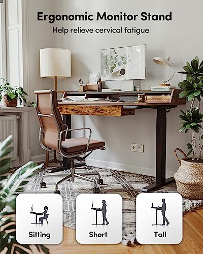 BANTI Electric Standing Desk with Drawers, Adjustable Height - Rustic Brown Top