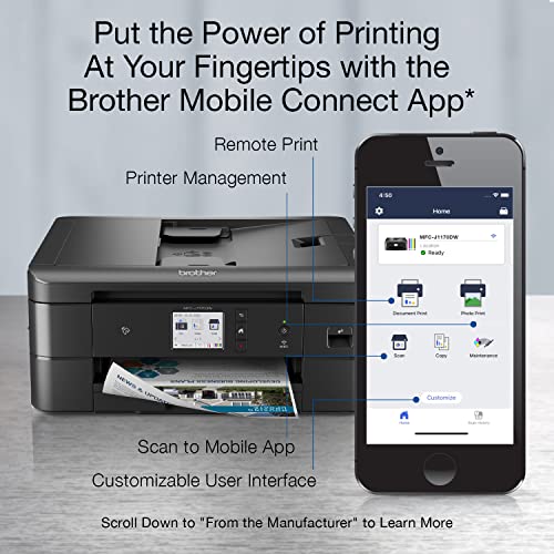 Brother MFC-J1170DW Wireless Color Inkjet All-in-One Printer with Mobile Device Printing, NFC, Cloud Printing & Scanning