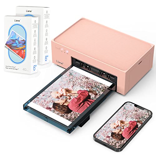 Liene 4x6'' Photo Printer Bundle (100 Sheets +3 Ink Cartridges), Wi-Fi Picture Printer, Photo Printer for iPhone, Android, Smartphone, Computer, Dye-Sublimation, Photo Printer for Home Use, Pink