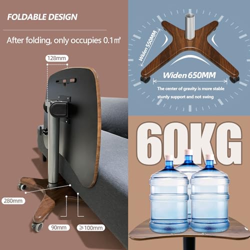 HGTRH Laptop Computer Cart with Wheels, Adjustable Rolling Bedside Table - Foldable & Mobile