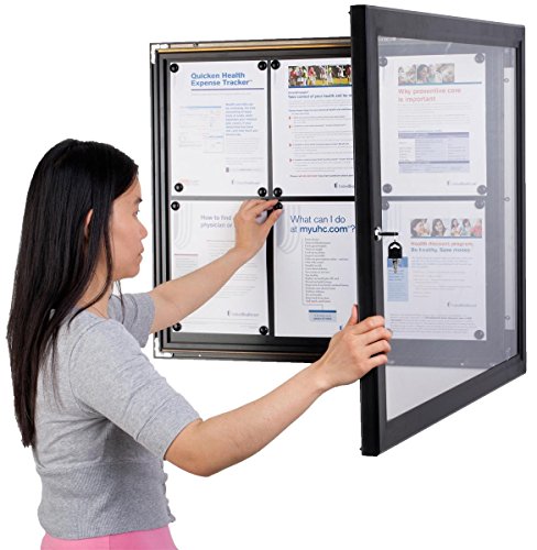 Weather Resistant, Magnetic Surface, Bulletin Board with Swing-Open Locking Door, Wall Mounted, Black Finish Aluminum Frame, for Indoor Or Outdoor Use