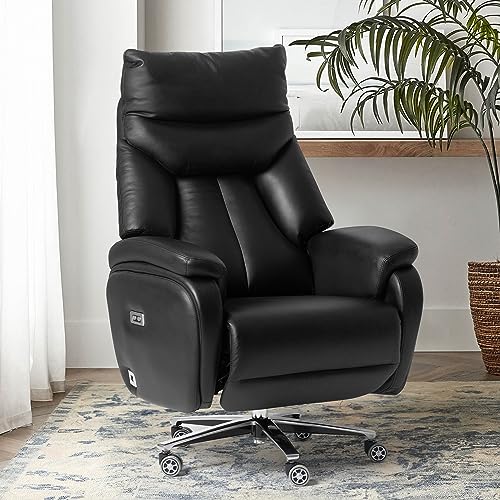 Kinnls Coast Power Office Recliner Chair - Black Genuine Leather Executive Desk Chair