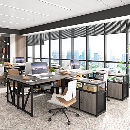 Tribesigns L Shaped Desk with Drawer Cabinet and File Cabinet, 55" Executive Computer Desk, Home Office Furniture (Gray, 55 inches)