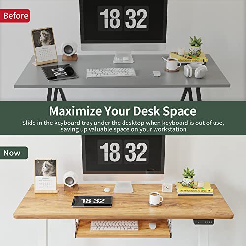 FEZIBO Electric Height Adjustable Standing Desk with Keyboard Tray, 63 × 24 Inches - Light Rustic