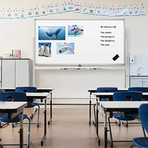 Double Sided Rolling Whiteboard, Mobile Whiteboard Magnetic White Board - 72 x 36 inches Large Reversible Dry Erase Board Easel Standing Board on Wheels with Silver Aluminum Frame and Stand